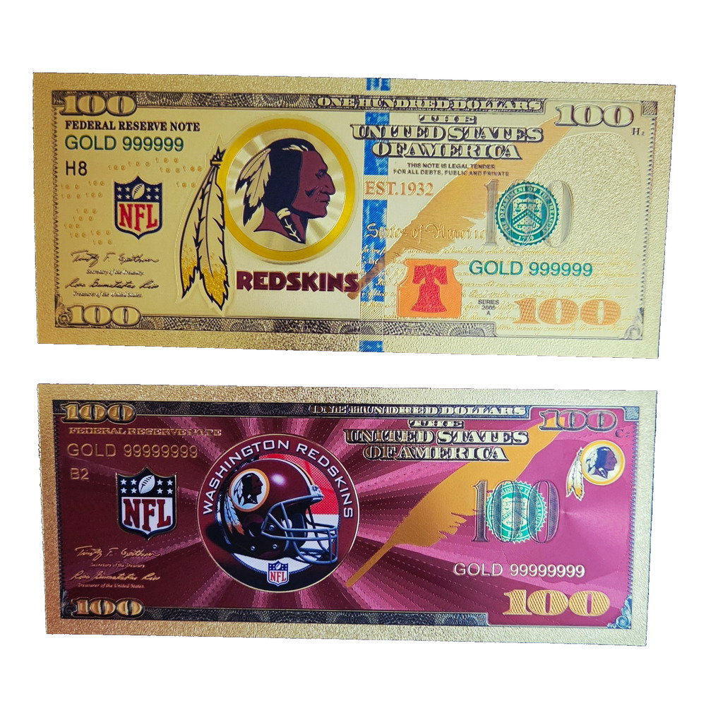 Washington Redskins Gold $100 Bill Custom Novelty Metal Fan Gift Collectible Set